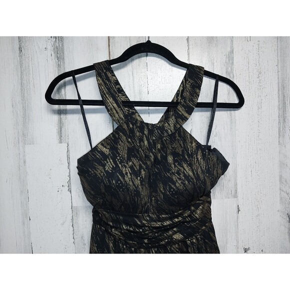 Nine West Glam Rocks Metallic Gold & Black Halter Dress 6P - Picture 3 of 6